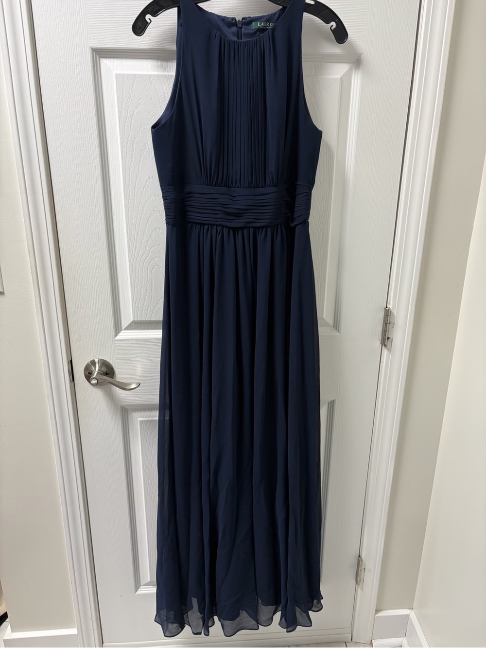 Ralph Lauren Navy Pleated Halter Maxi Dress